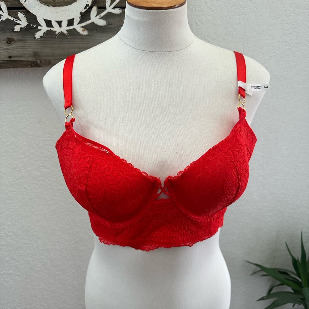 Aerie Red Lace Women's Underwire Bra 36D NWT
